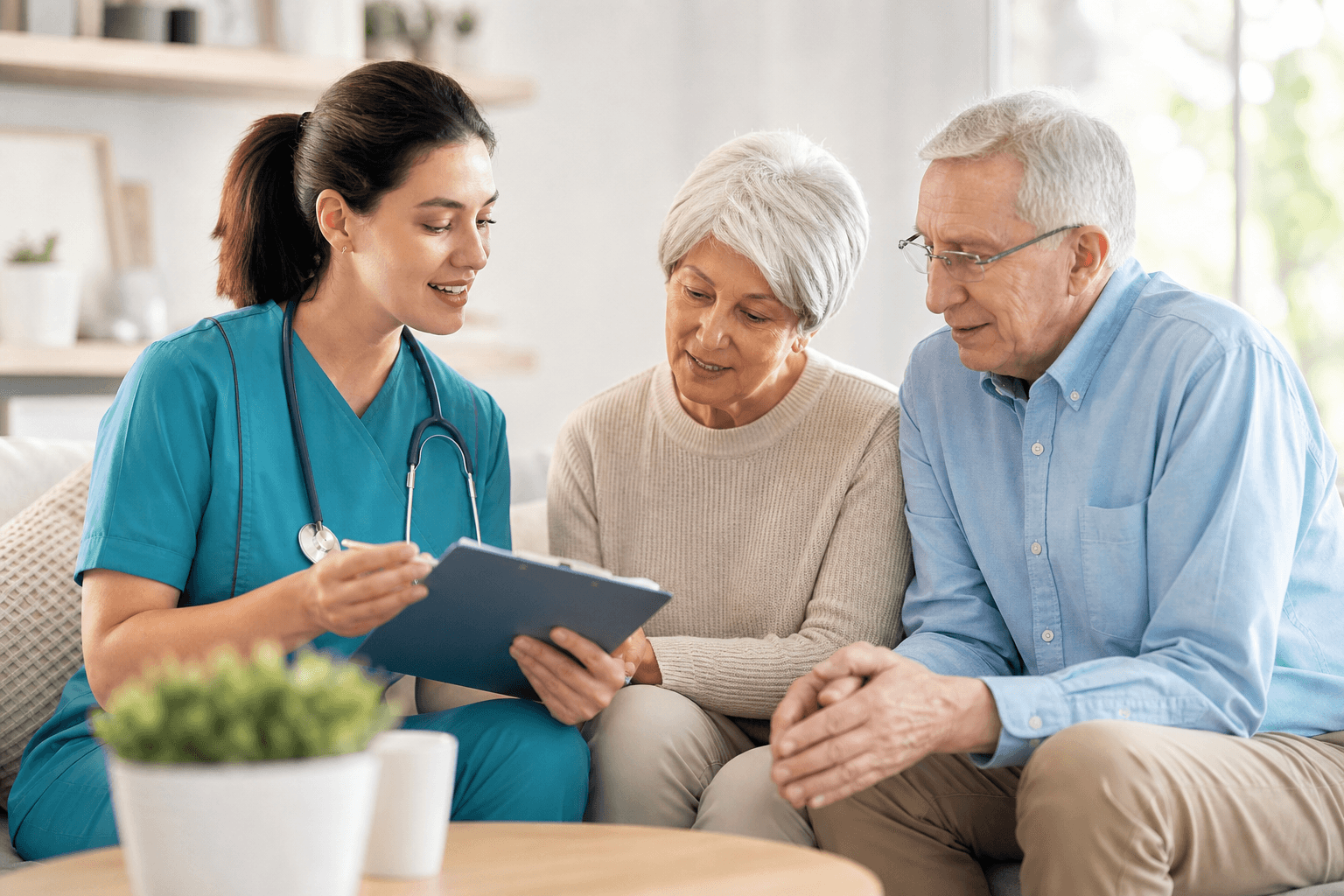Licensed clinician reviewing Medicare plan options with a senior couple