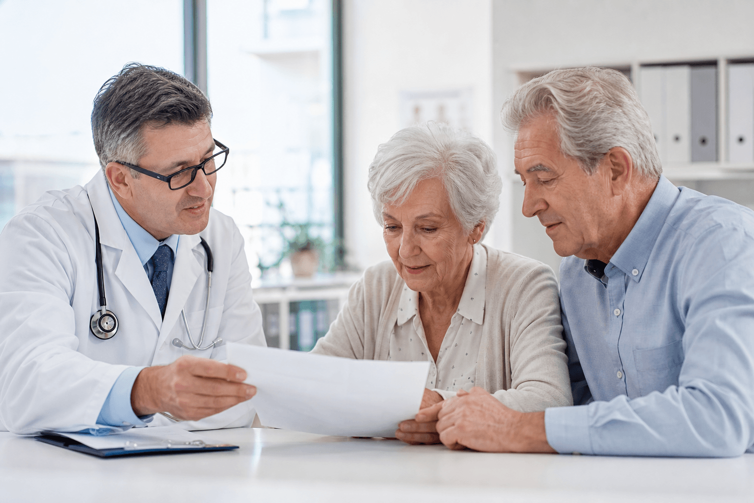 Licensed clinician reviewing Medicare plan options with a senior couple
